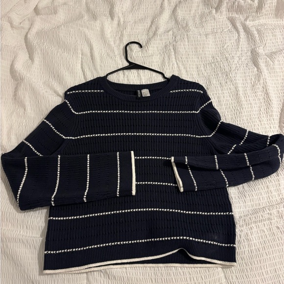 H&M Sweaters - H&M Navy and White Striped Crewneck Sweater